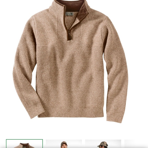 LL Bean Waterfowl lambswool 1/4 zip pullover sweater windstopper medium m tan